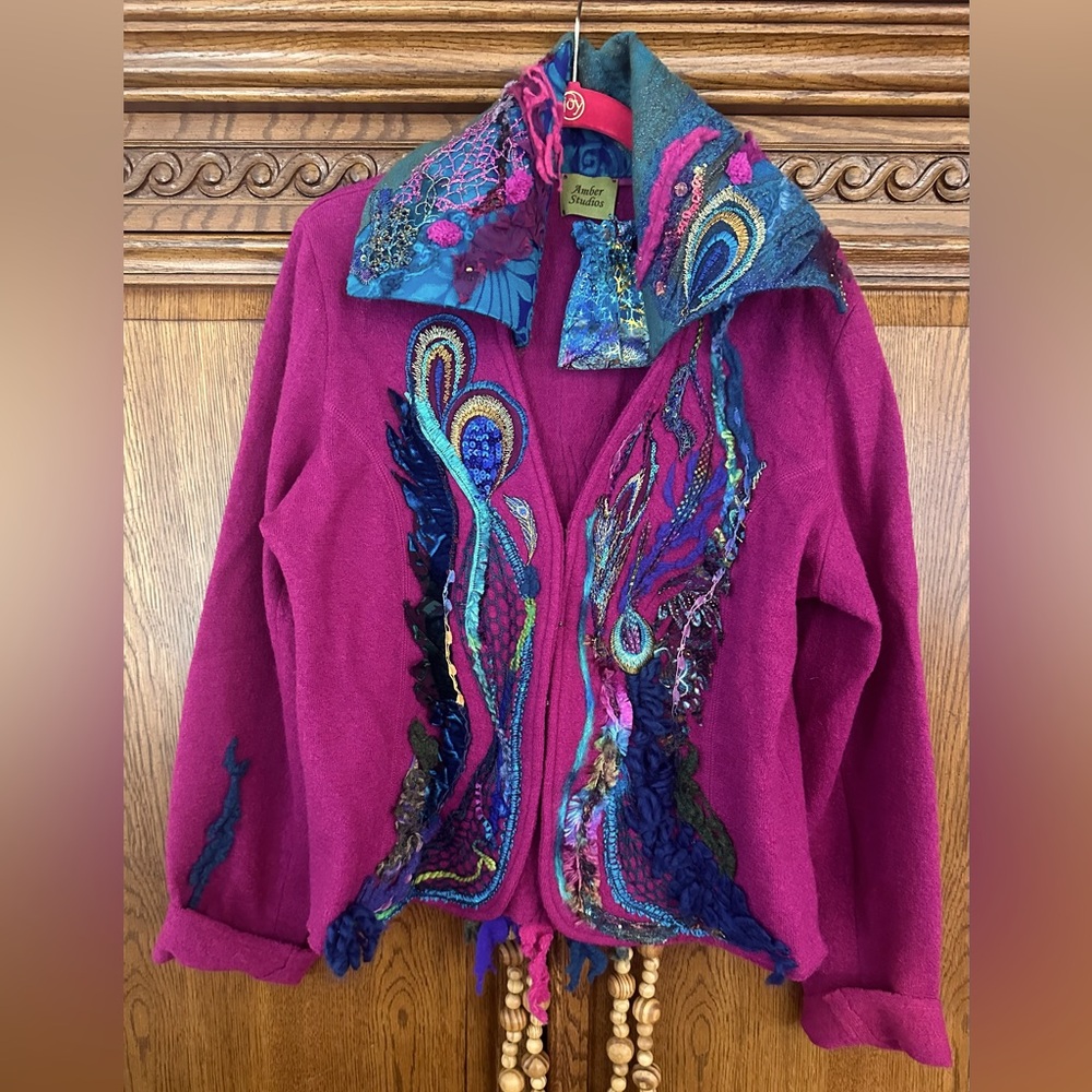 Amber Studios Wearable art Handmade artisan sweater OOAK couture